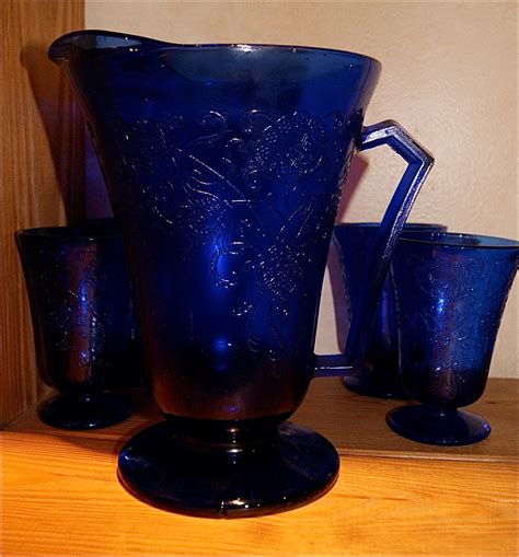 LOT 2 - Cobalt Blue Depression Glass - Footed Open Sugar Bowls (377) 95. . Cobalt blue depression glass pitcher